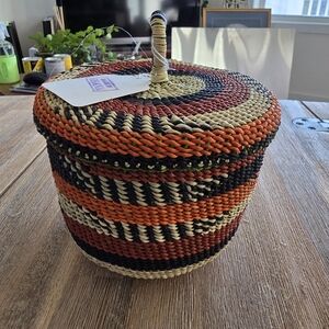 Handwoven Multicolor Basket with Lid